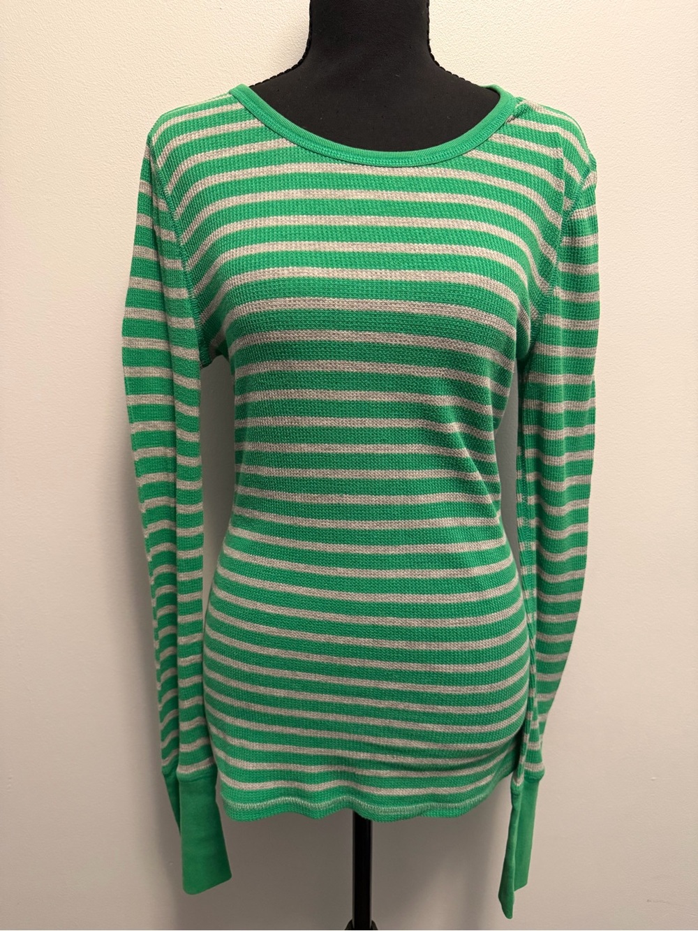 GAP Green and Cream Striped Long-Sleeve Top